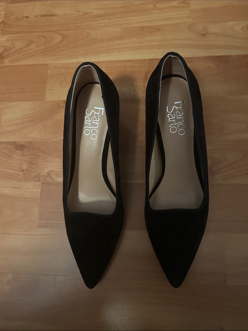 Franco Sarto Black Pointed Toe Suede Pumps